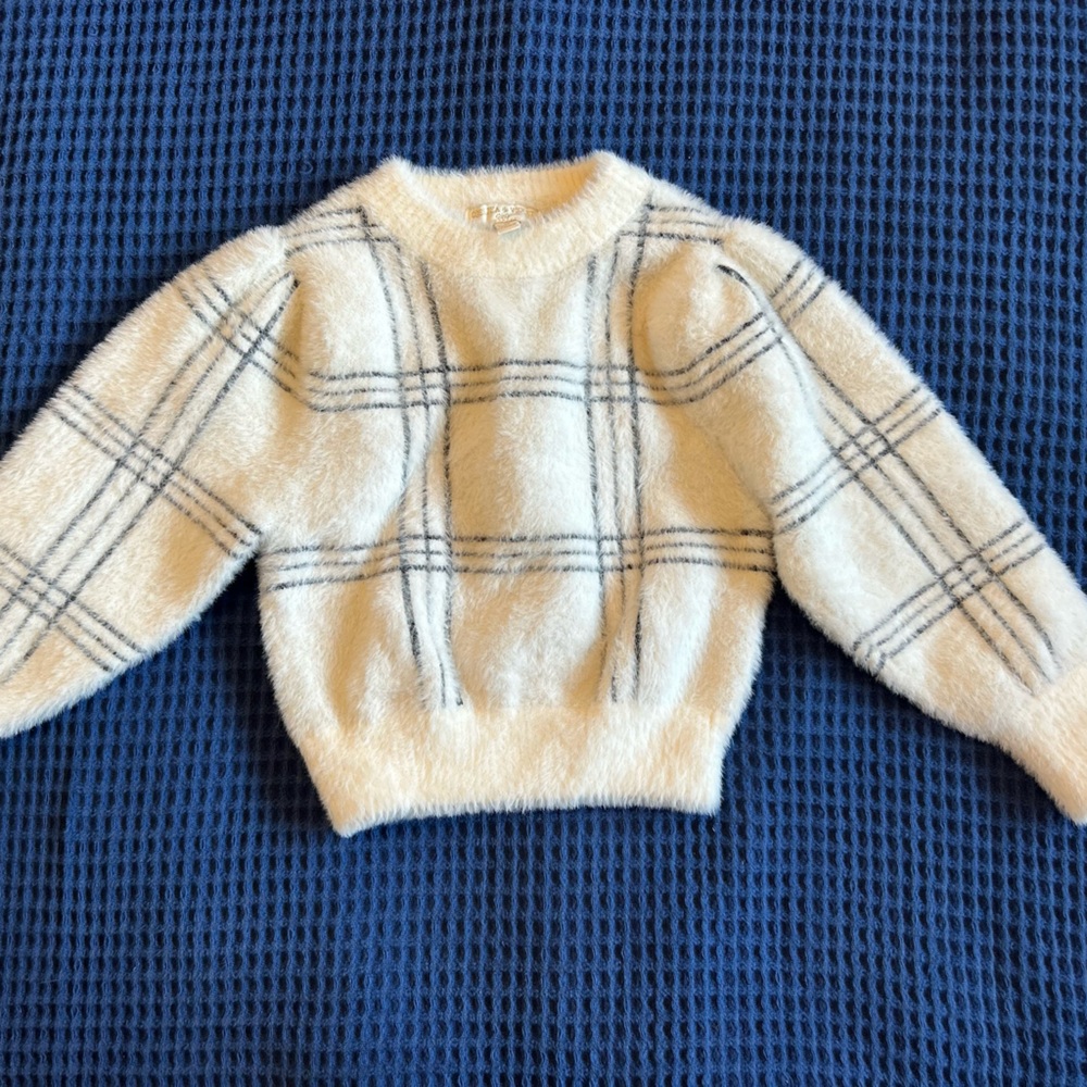 Girls Plaid Fuzzy Sweater
